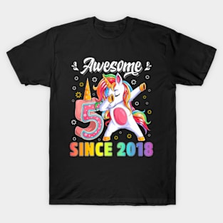 Awesome Dabbing Unicorn Birthday 5 Year Old Girl 5Th T-Shirt